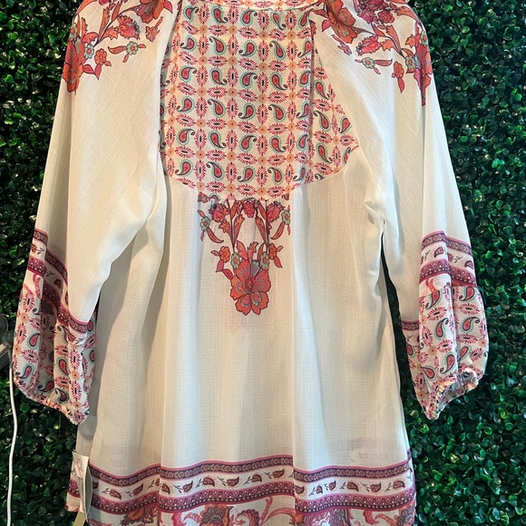 Figueroa Flower Blouse White Rayon/Polyester 3/4 Sleeve Boho Design White - Picture 6 of 8